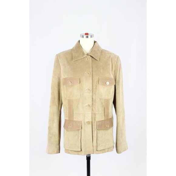 Vintage 00's ROLF SCHULTE Tan Suede Leather Safari Jacket, Size 44/XL - Picture 1 of 16